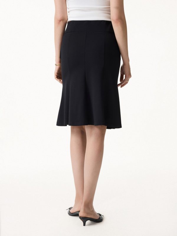 4-Way Stretch Knee Length Pleated Flare Skirt