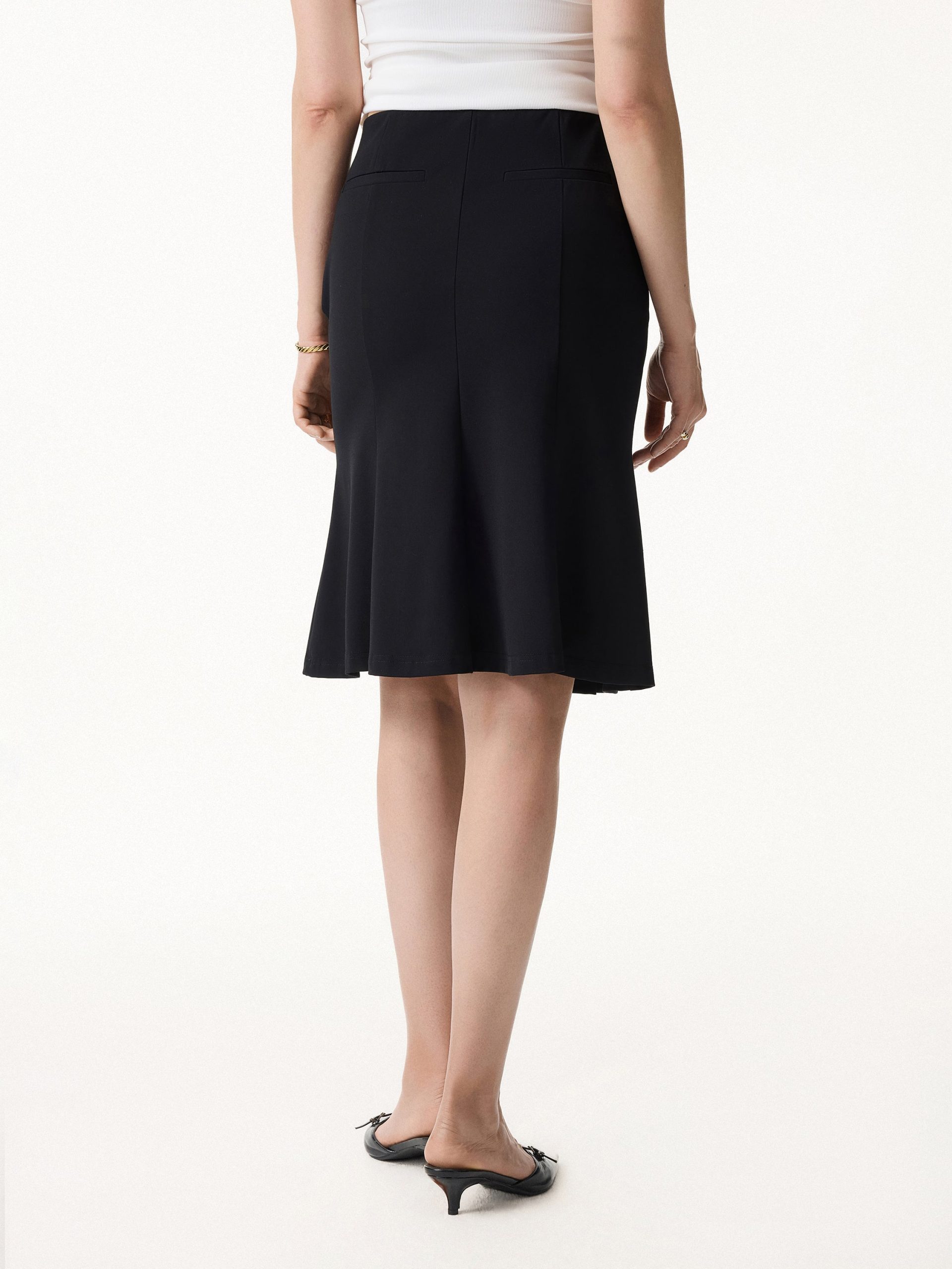 4-Way Stretch Knee Length Pleated Flare Skirt - Image 9