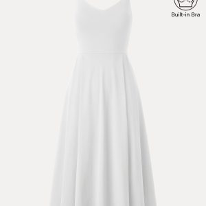 Bamboo Ponte V-neck Fit-and-flare Midi Bra Sundress with Pockets - Image 13