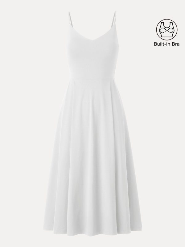 Bamboo Ponte V-neck Fit-and-flare Midi Bra Sundress with Pockets