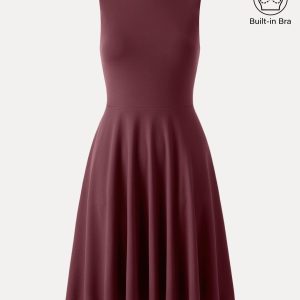 Stretchy Boatneck Fit-and-Flare Mini Bra Dress with Pockets - Image 15