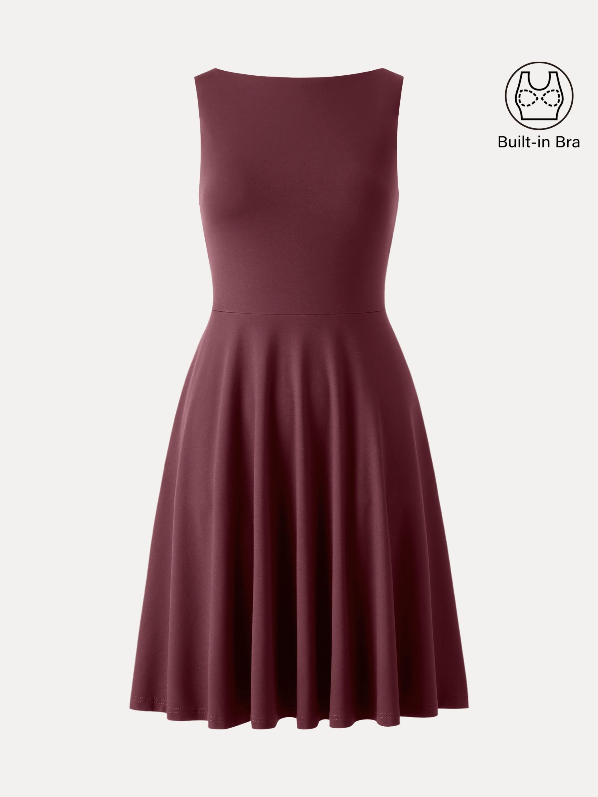 Stretchy Boatneck Fit-and-Flare Mini Bra Dress with Pockets - Image 15