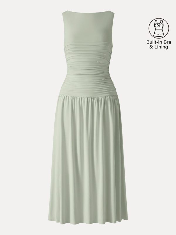 SkinKiss Cooling Boatneck Ruched Midi Bra Dress