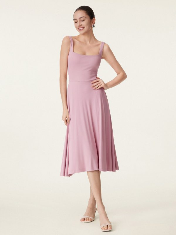 Square Neck Flowy New Airy Bra Midi Dress