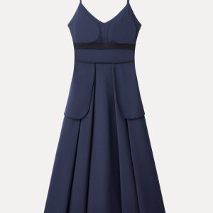 Bamboo Ponte V-neck Fit-and-flare Midi Bra Sundress with Pockets - Image 9