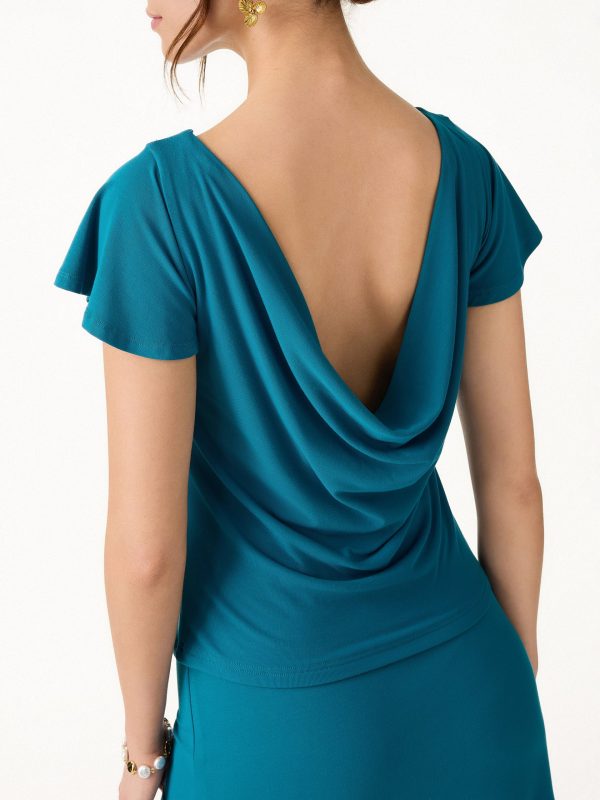 SkinKiss Boatneck Cowl Back Flutter Sleeve Bra Top