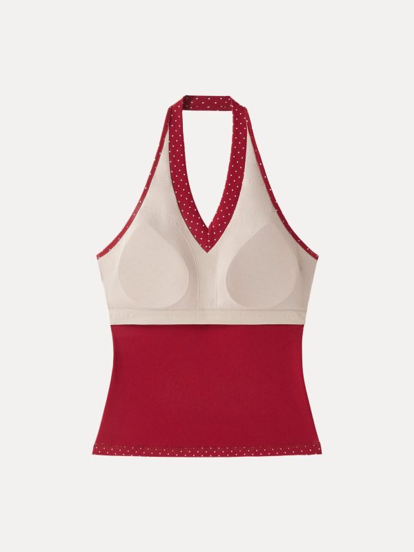 Stretch Cotton Polka Dot Halter Neck Open Back Bra Top