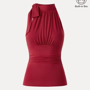Side Ruched High Tie Neck New Airy Bra Tank - Image 4