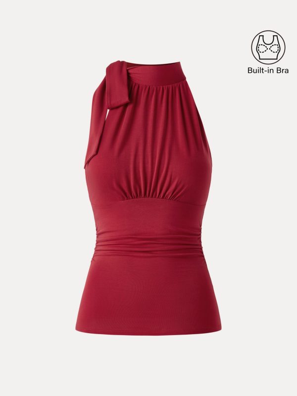 Side Ruched High Tie Neck New Airy Bra Tank