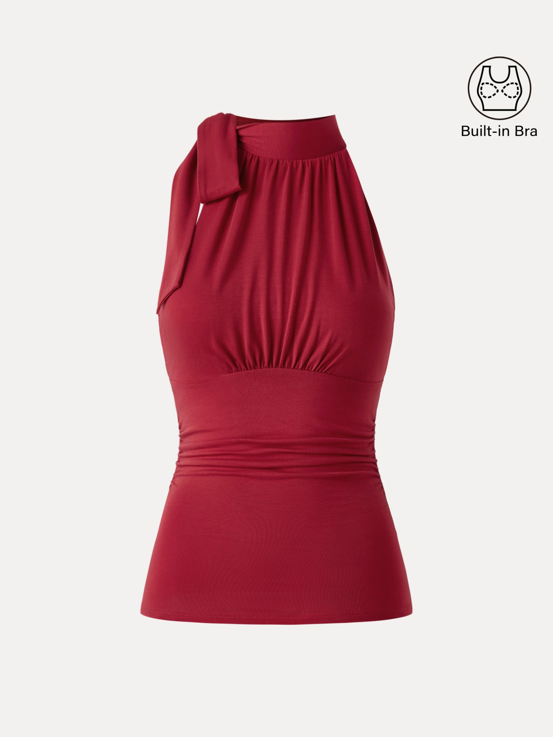 Side Ruched High Tie Neck New Airy Bra Tank - Image 4
