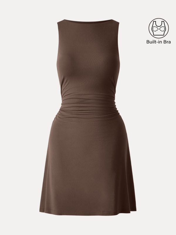 SkinKiss Boatneck Ruched A-line Mini Bra Dress