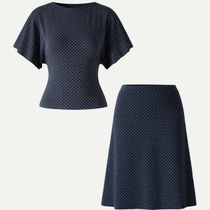 2Pcs Set Boatneck Flutter Sleeves Polka Dot Top & A-Line Flare Skirt Limited Edition - Image 2