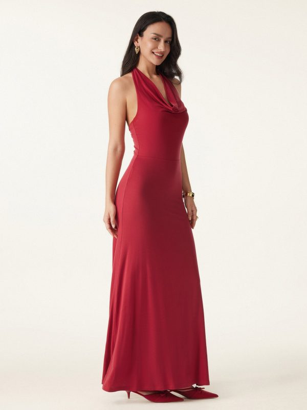 Stunning Cowl Neck Flared Maxi Bra Dress