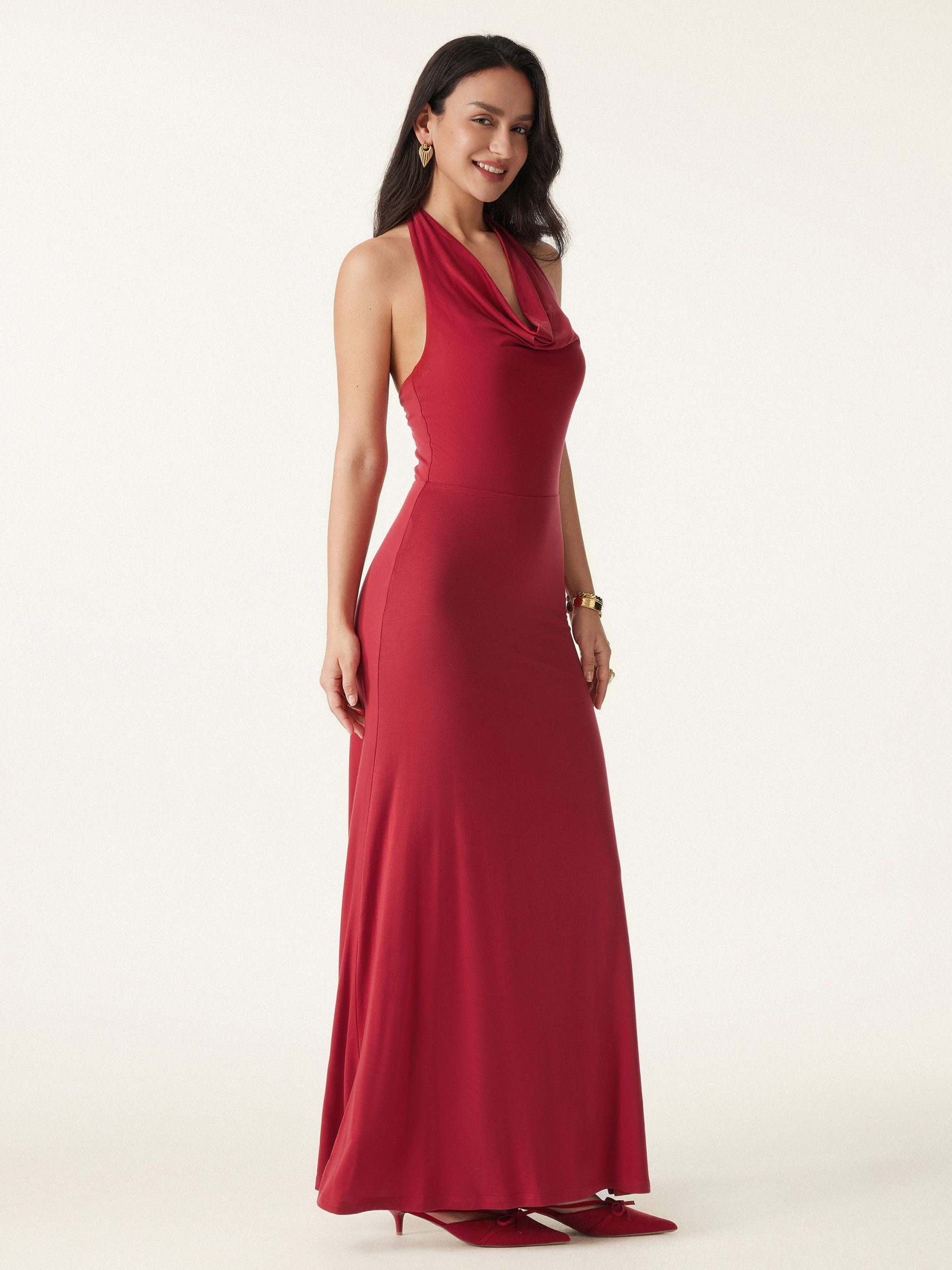 Stunning Cowl Neck Flared Maxi Bra Dress - Image 6