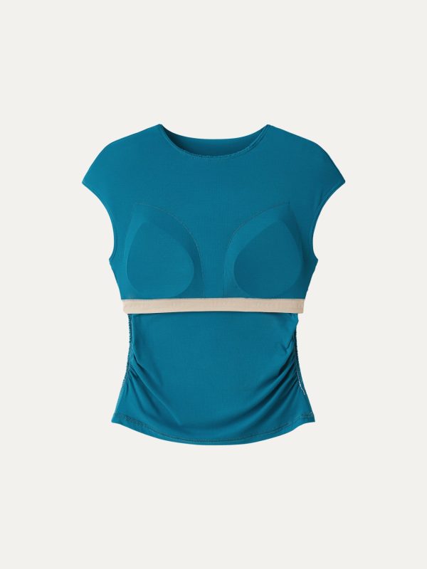 Cooling SkinKiss Ruched Round Neck Cap Sleeve Bra Top