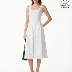 Stretch Cotton Polka Dot Square Neck Midi Bra Dress with Pockets Limited Edition - Image 2