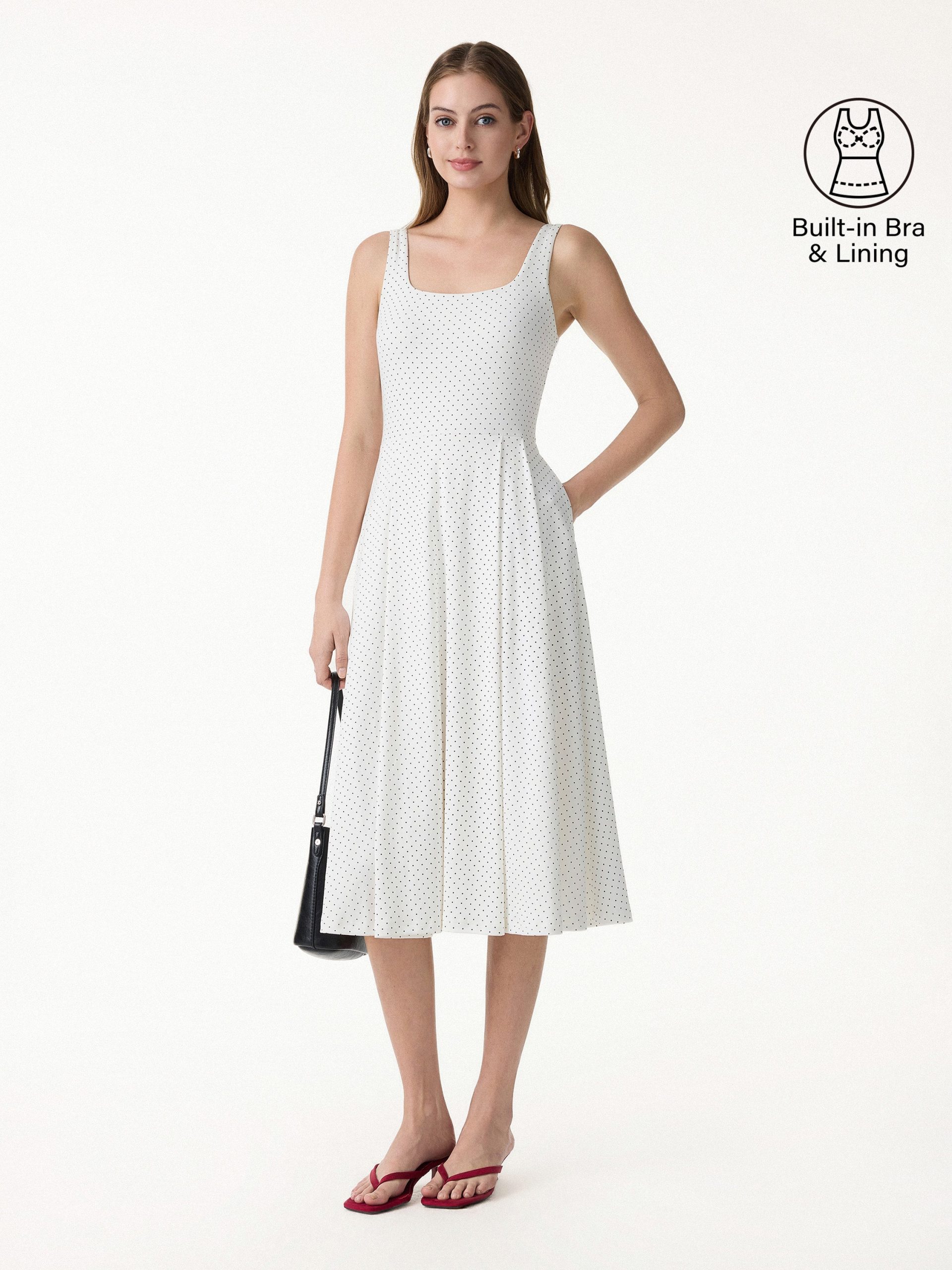 Stretch Cotton Polka Dot Square Neck Midi Bra Dress with Pockets Limited Edition - Image 2
