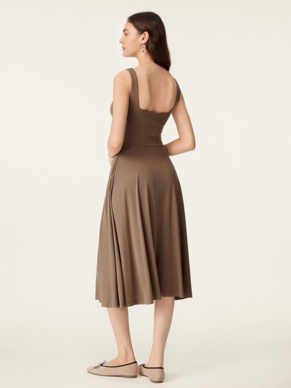 Square Neck Flowy New Airy Bra Midi Dress
