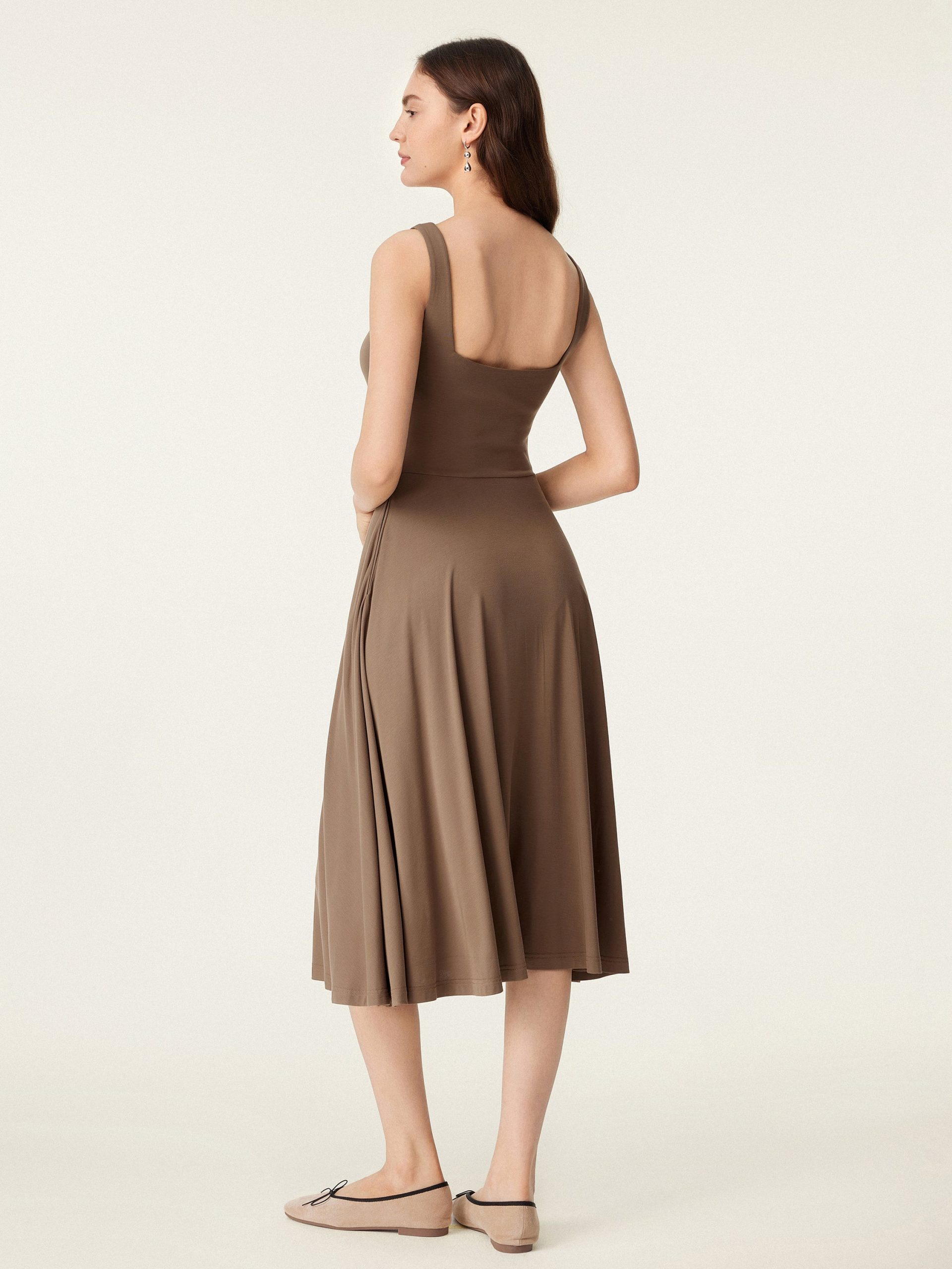 Square Neck Flowy New Airy Bra Midi Dress - Image 21