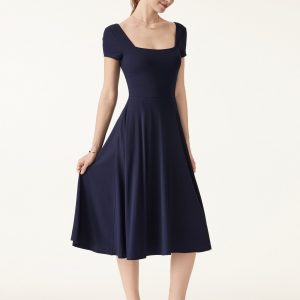 Flowy Square Neck Short Sleeve Midi Bra Dress - Image 9