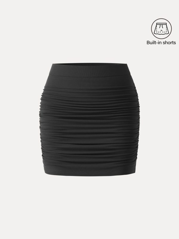 SkinKiss Ruched Pull-On Mini Skirt with Shorts