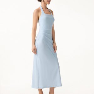 Cotton Lyocell Halter Square Neck Tucked Maxi Dress - Image 4