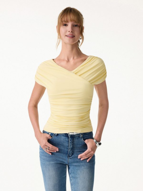 SkinKiss Surplice V-Neck Ruching Bra Top