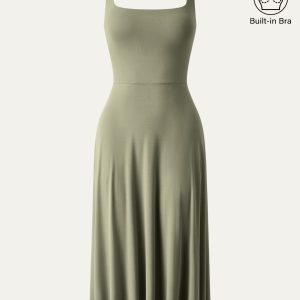 Square Neck Flowy New Airy Bra Midi Dress - Image 23