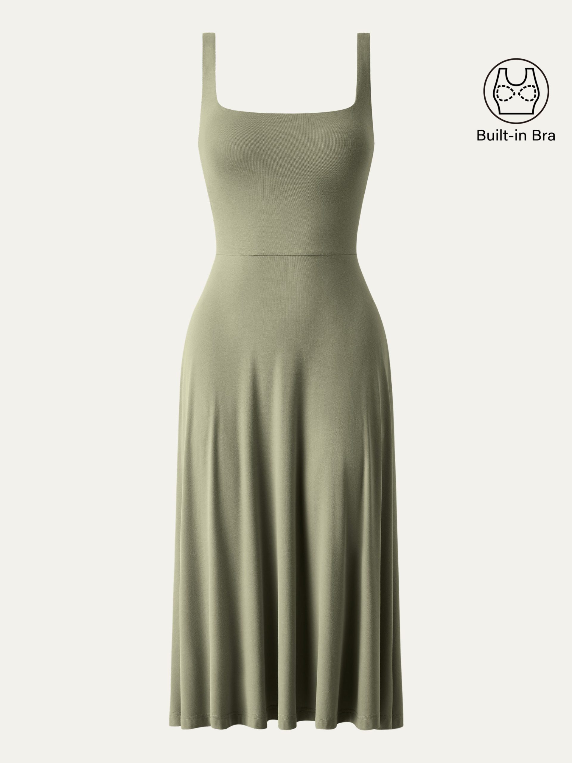 Square Neck Flowy New Airy Bra Midi Dress - Image 23