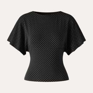 Soft Stretch Cotton Boatneck Flutter Sleeves Polka Dot Top Limited Edition - Image 15