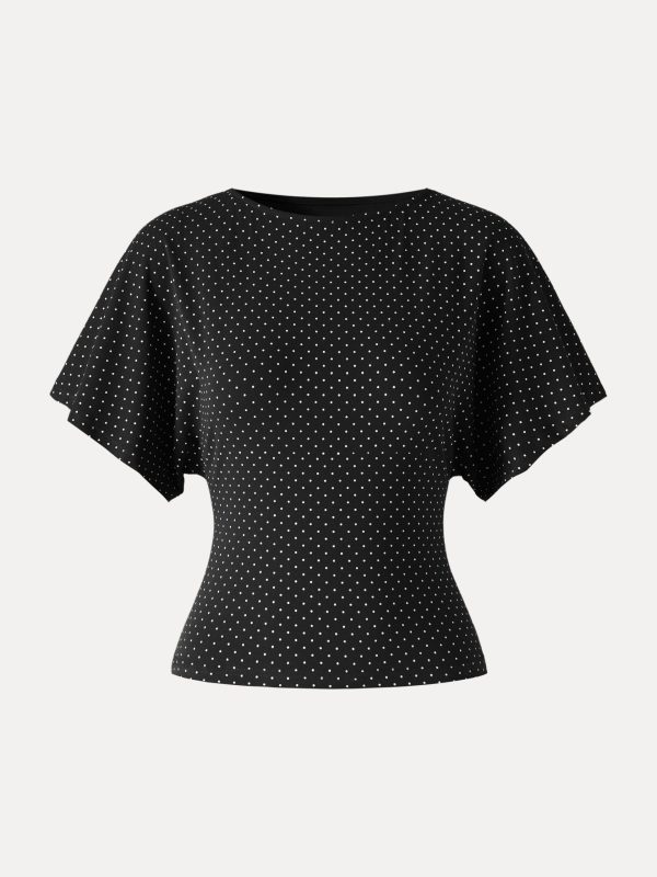 Soft Stretch Cotton Boatneck Flutter Sleeves Polka Dot Top Limited Edition