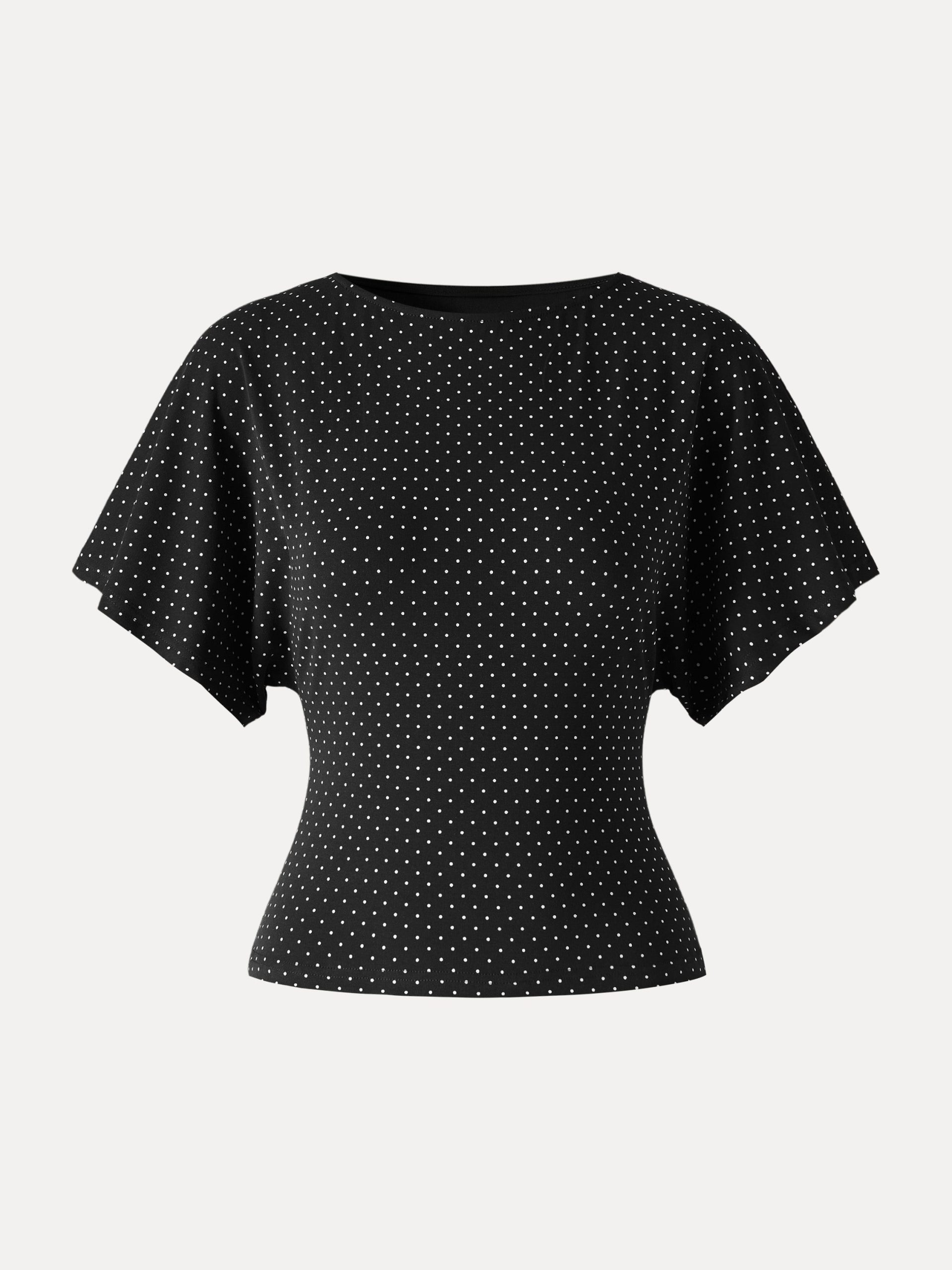Soft Stretch Cotton Boatneck Flutter Sleeves Polka Dot Top Limited Edition - Image 15