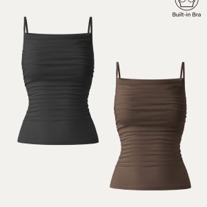 Adjustable Spaghetti Straps Side Ruched New Airy Bra Tank - Image 15