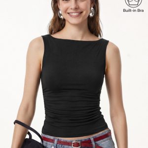 Smooth Boatneck Ruched Bra Top - Image 2