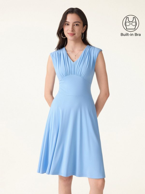 SkinKiss Cooling V-Neck Gathered Bra Dress with Pockets