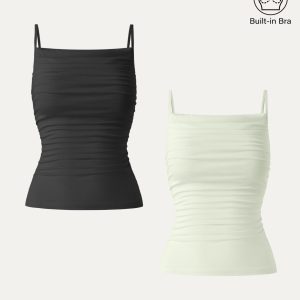 Adjustable Spaghetti Straps Side Ruched New Airy Bra Tank - Image 16