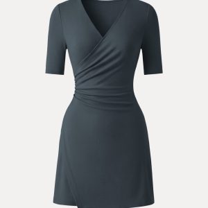 Surplice Ruched Fit-and-Flare Mini Dress - Image 13