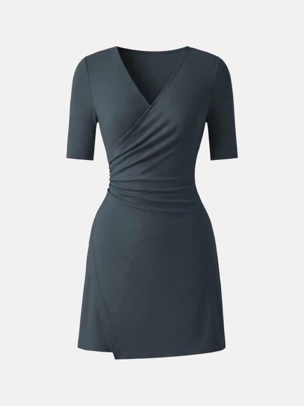 Surplice Ruched Fit-and-Flare Mini Dress
