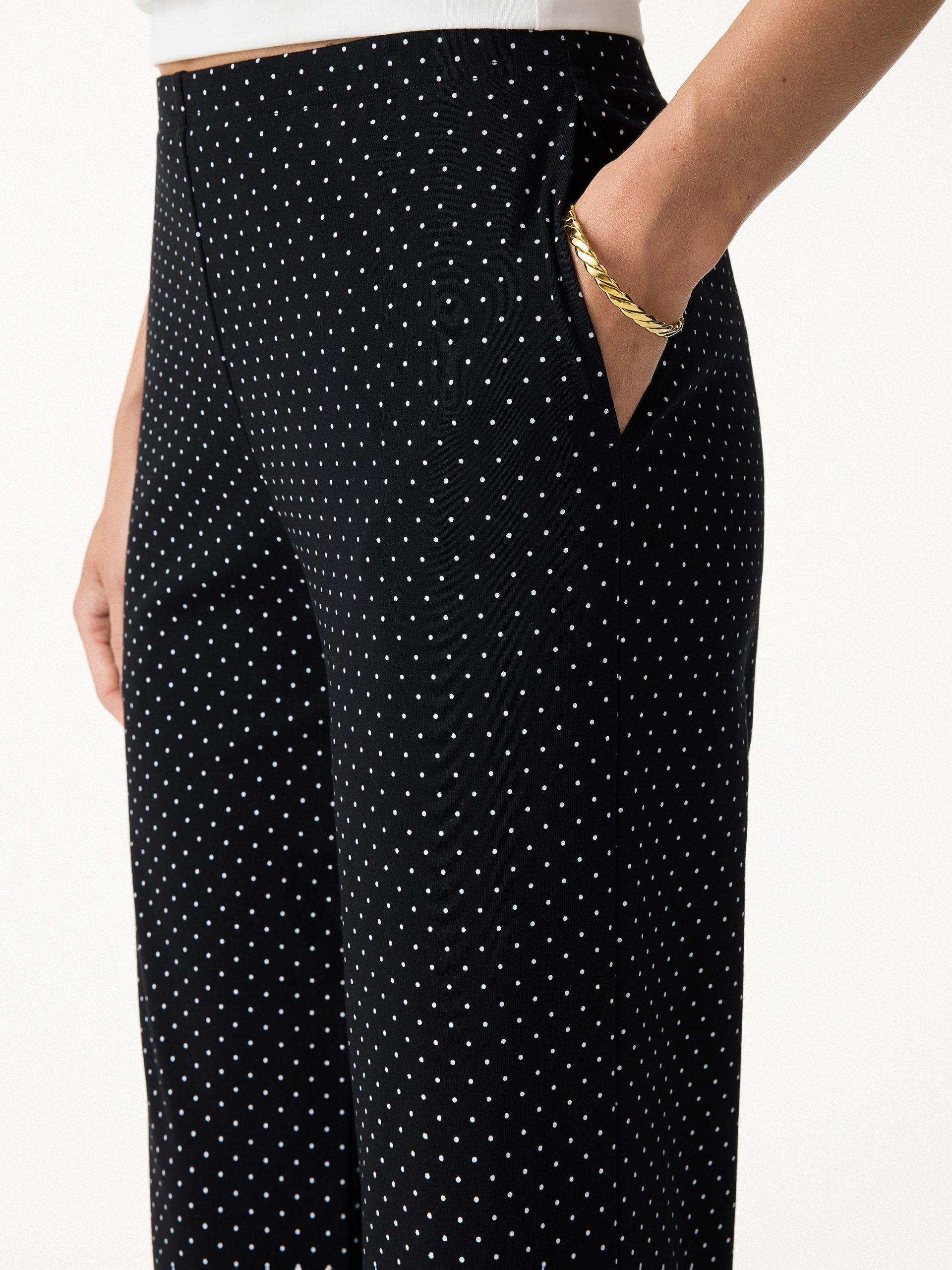 Stretch Cotton Polka Dot Wide Leg Pull-On Pants with Pockets Limited Edition - Image 9