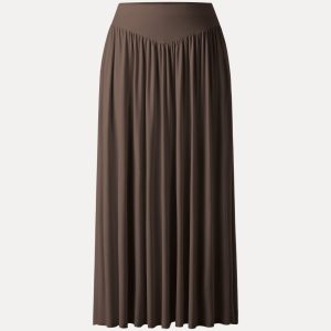 Ultrasoft V-shape Waist Gathred Maxi Circle Skirt with Pockets - Image 12