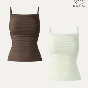Adjustable Spaghetti Straps Side Ruched New Airy Bra Tank - Image 17