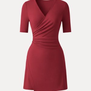 Surplice Ruched Fit-and-Flare Mini Dress - Image 12