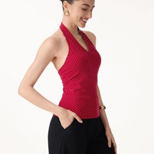 Stretch Cotton Polka Dot Halter Neck Open Back Bra Top - Image 8