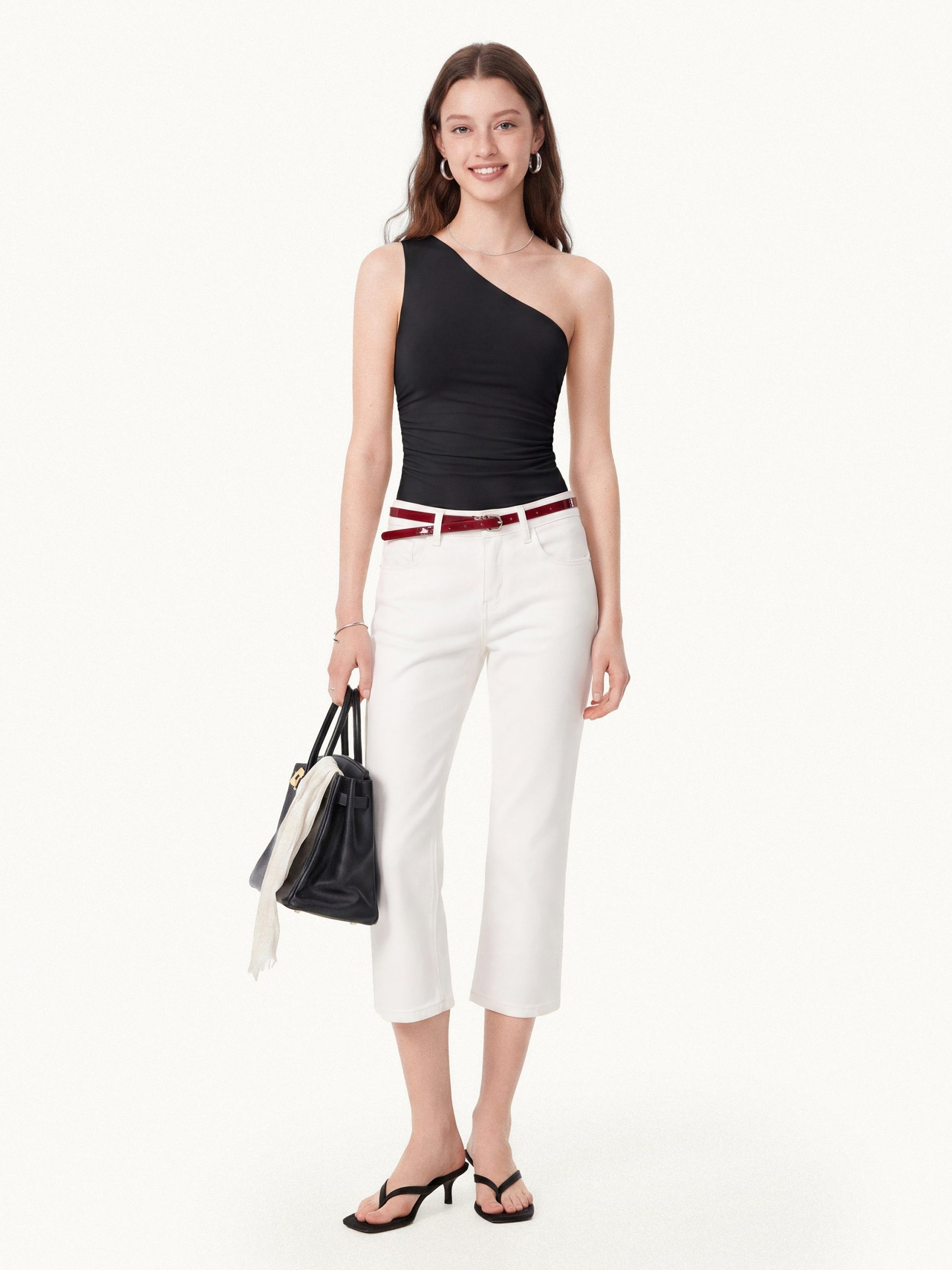 Linen Knit One Shoulder Bra Tank - Image 15