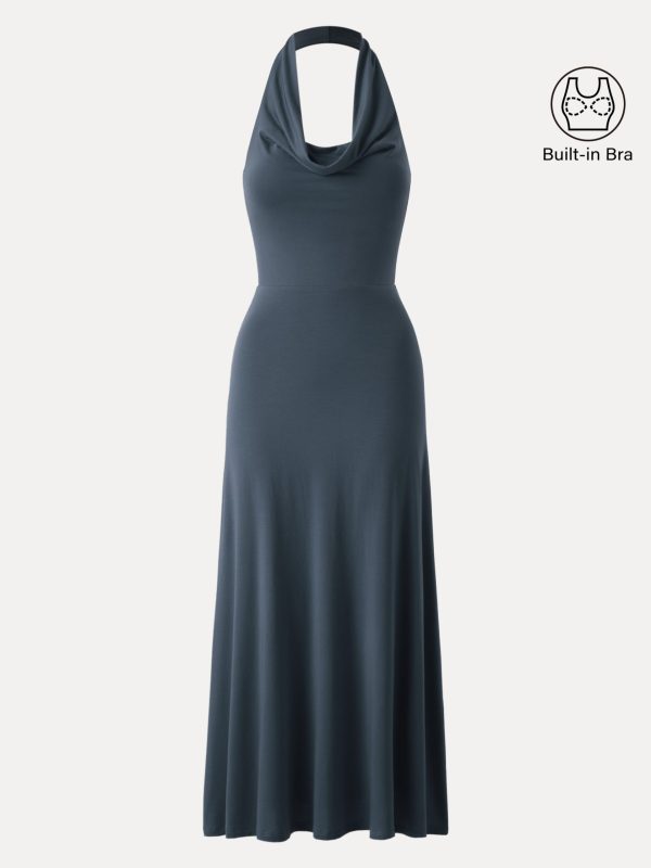 Stunning Cowl Neck Flared Maxi Bra Dress