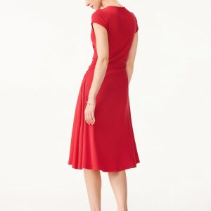 Stretch Cotton Surplice V-neck Cap Sleeve Midi Dress - Image 8