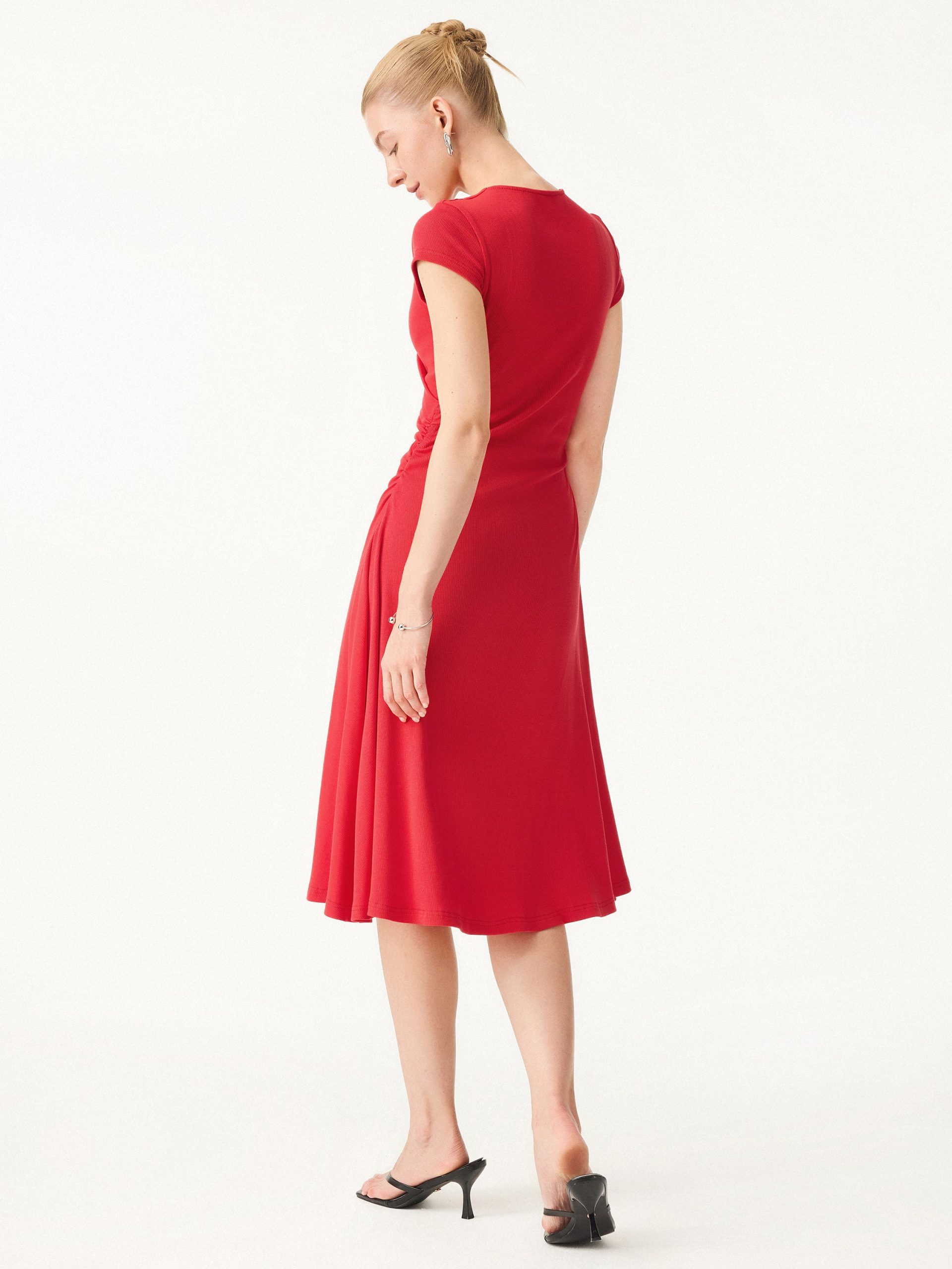 Stretch Cotton Surplice V-neck Cap Sleeve Midi Dress - Image 8
