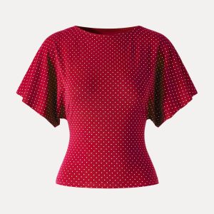 Soft Stretch Cotton Boatneck Flutter Sleeves Polka Dot Top Limited Edition - Image 9