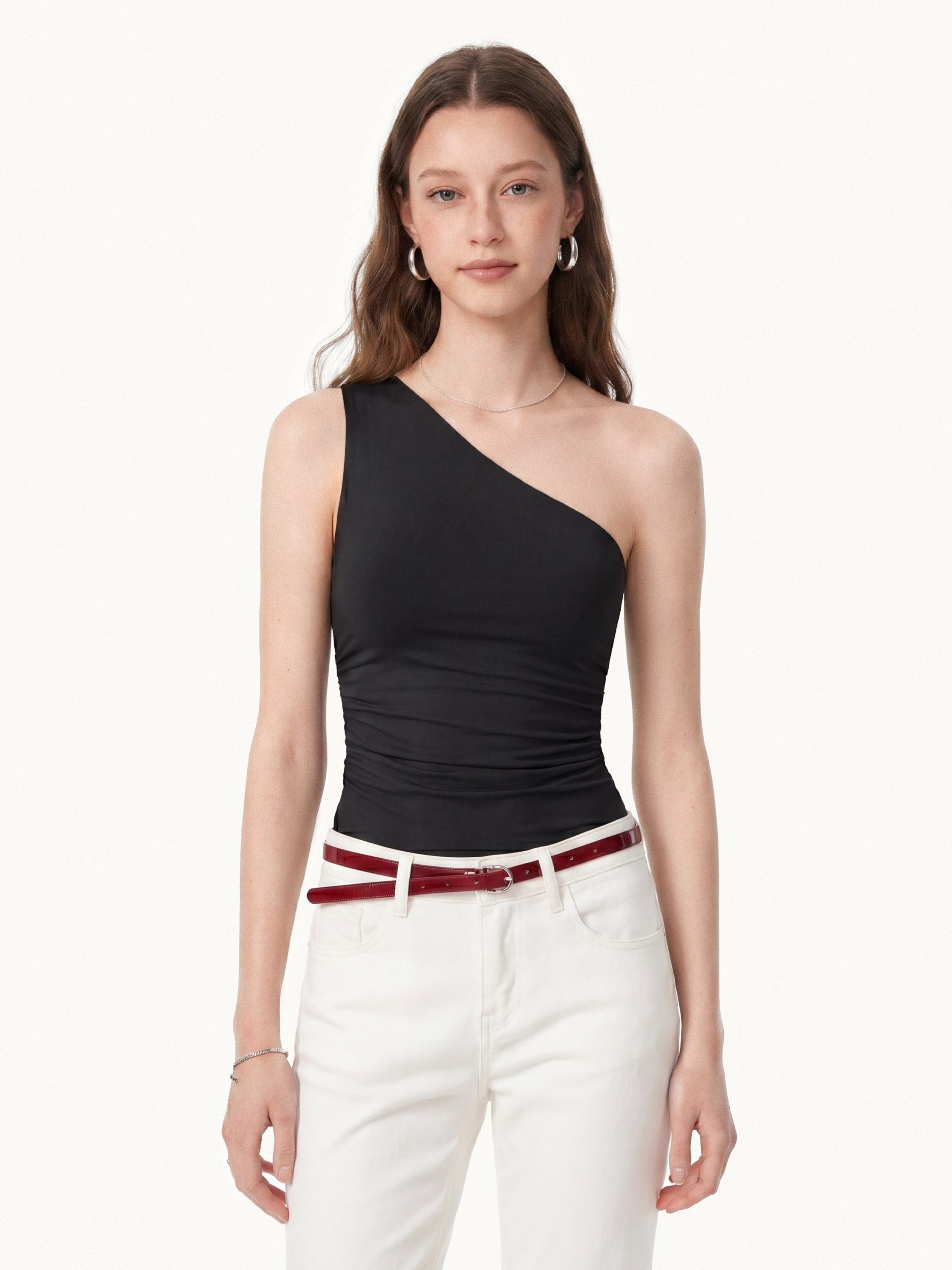Linen Knit One Shoulder Bra Tank - Image 14