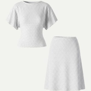 2Pcs Set Boatneck Flutter Sleeves Polka Dot Top & A-Line Flare Skirt Limited Edition - Image 3